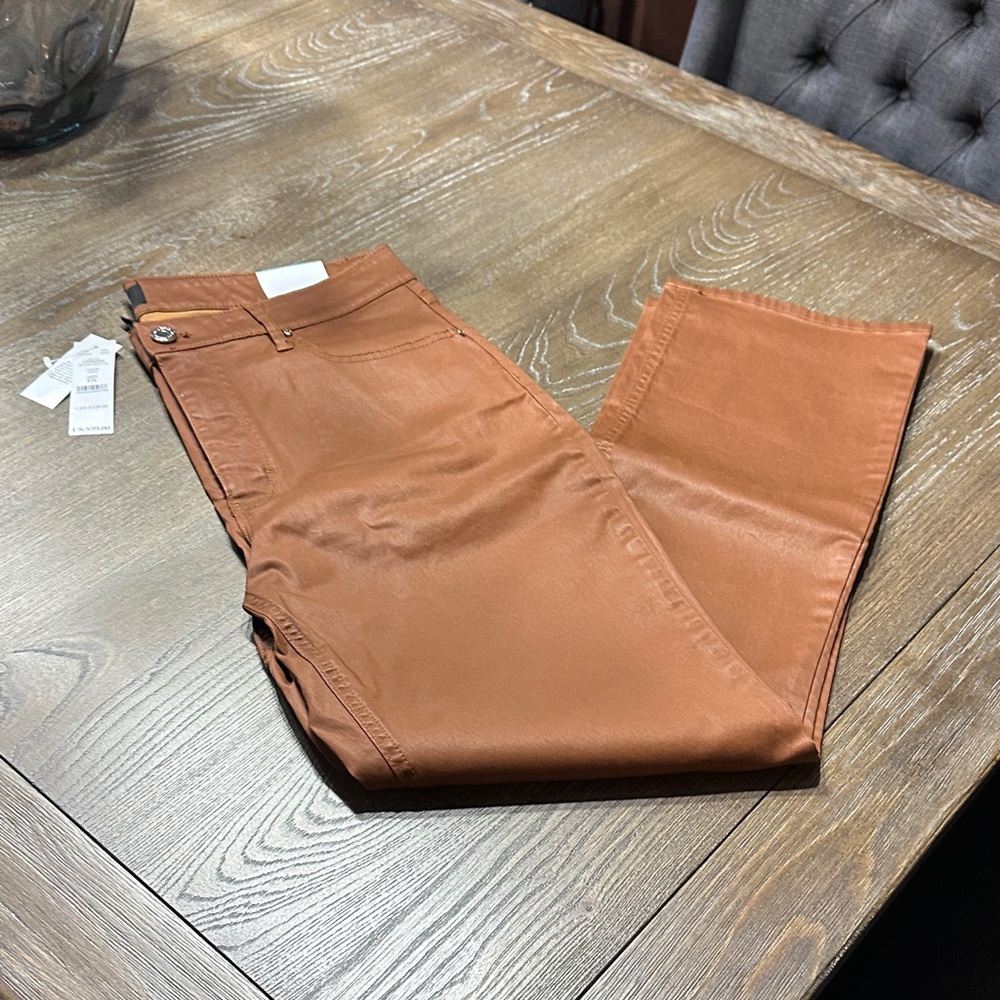 White House Black Market Elegant Faux Leather Brown Trousers